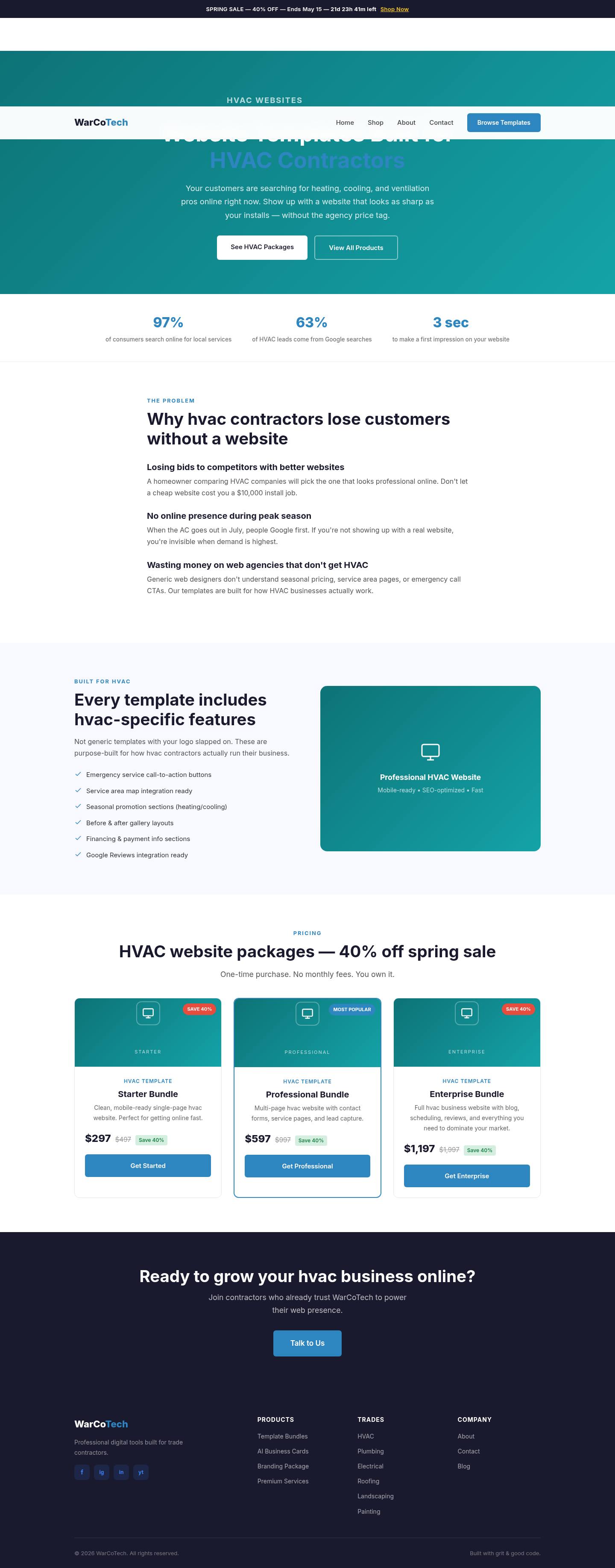 HVAC contractor website template demo