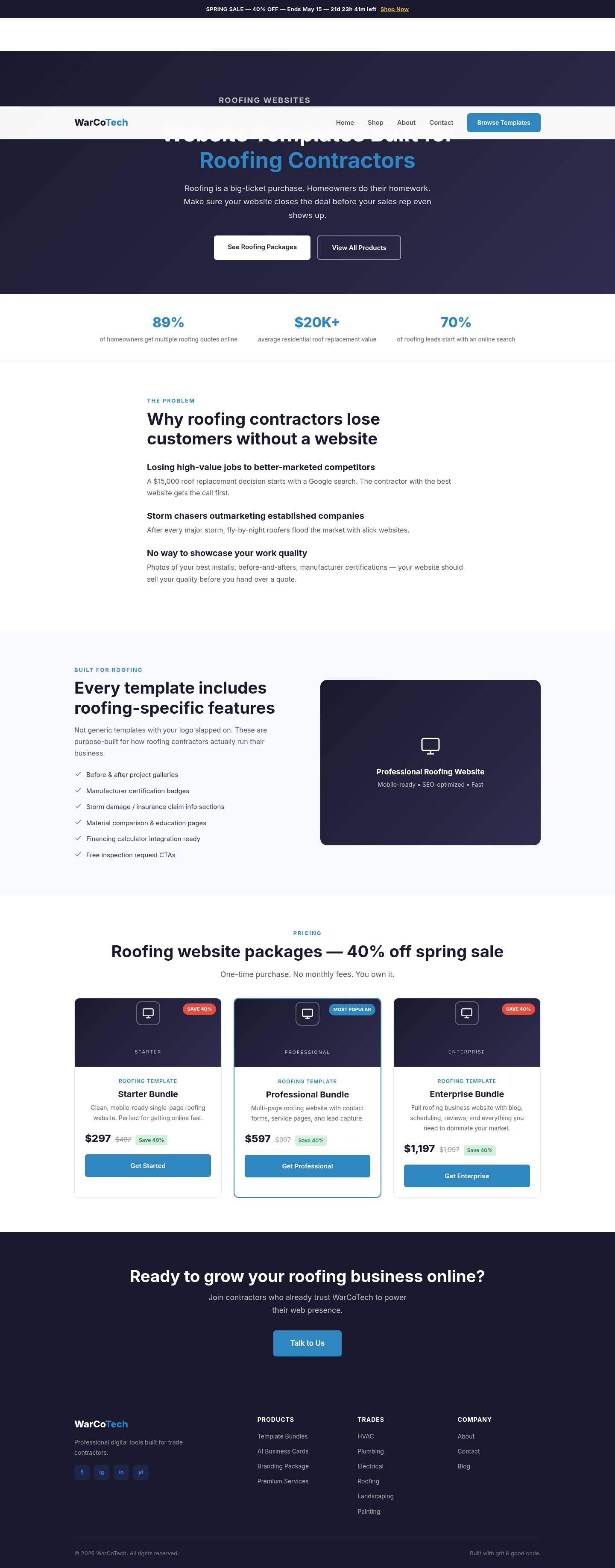 Roofing contractor website template demo